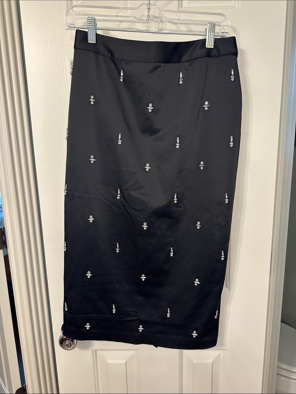 Talbots Black Satin Pencil Skirt with Rhinestones
